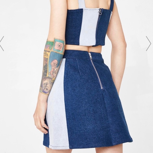 NWT LAZY OAF Double Denim Heart Mini Skirt - Picture 3 of 6